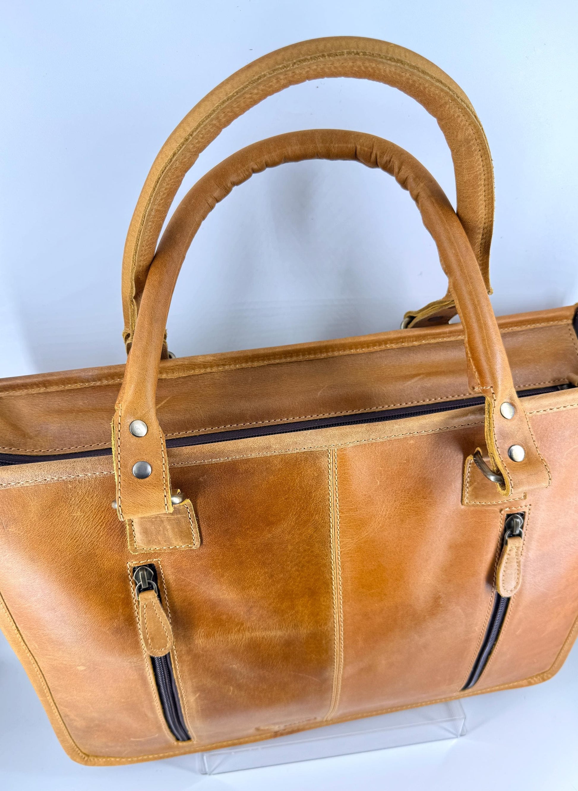 Hand Tooled Leather Tote Bag with Cowhide - JayKayBoutiqueOnline