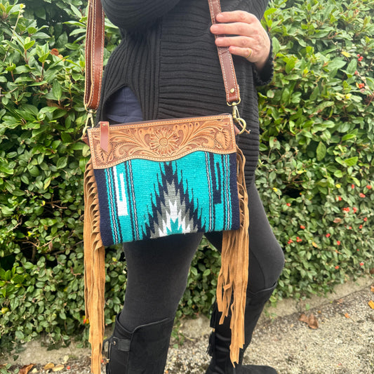 Hand Tooled Leather Saddle Blanket Bag - JayKayBoutiqueOnline