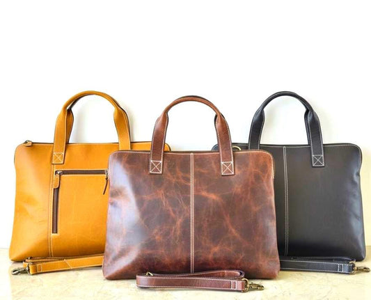 Genuine Leather Laptop Bag for 15-inch Laptops, Laptop Briefcase with Adjustable Should Strap and Carry Handles - JayKayBoutiqueOnline
