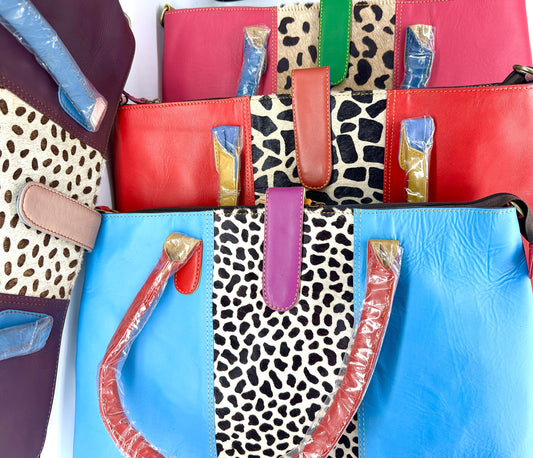 Recycled Coloured Leather Laptop Tote Bag - JayKayBoutiqueOnline