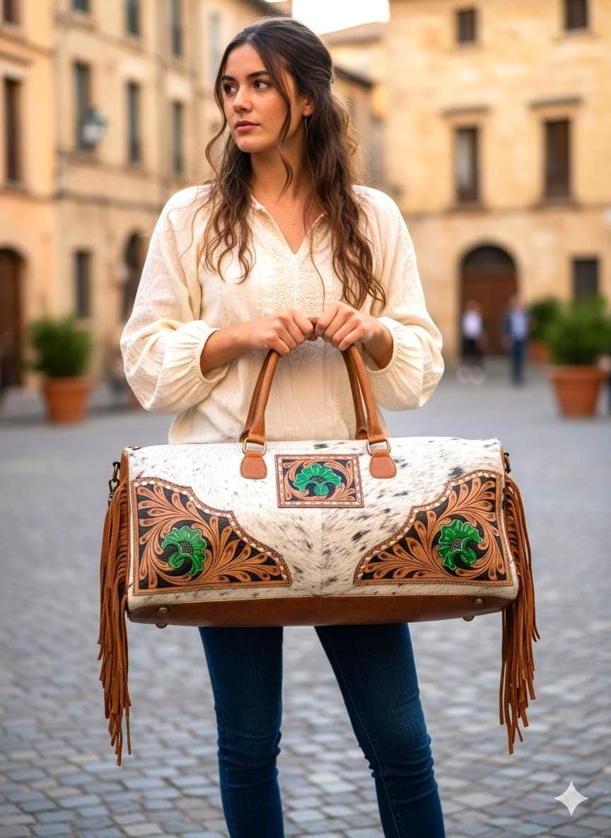 Cowhide & Leather Duffle Bag - JayKayBoutiqueOnline