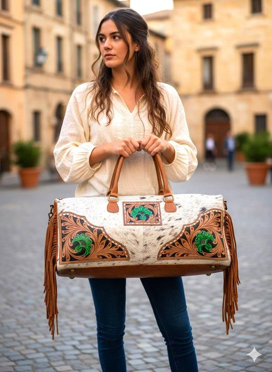 Cowhide & Leather Duffle Bag - JayKayBoutiqueOnline
