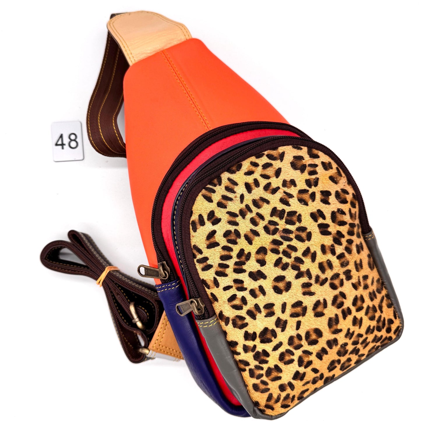 Recycled Coloured Leather Sling Bag with Cowhide - JayKayBoutiqueOnline