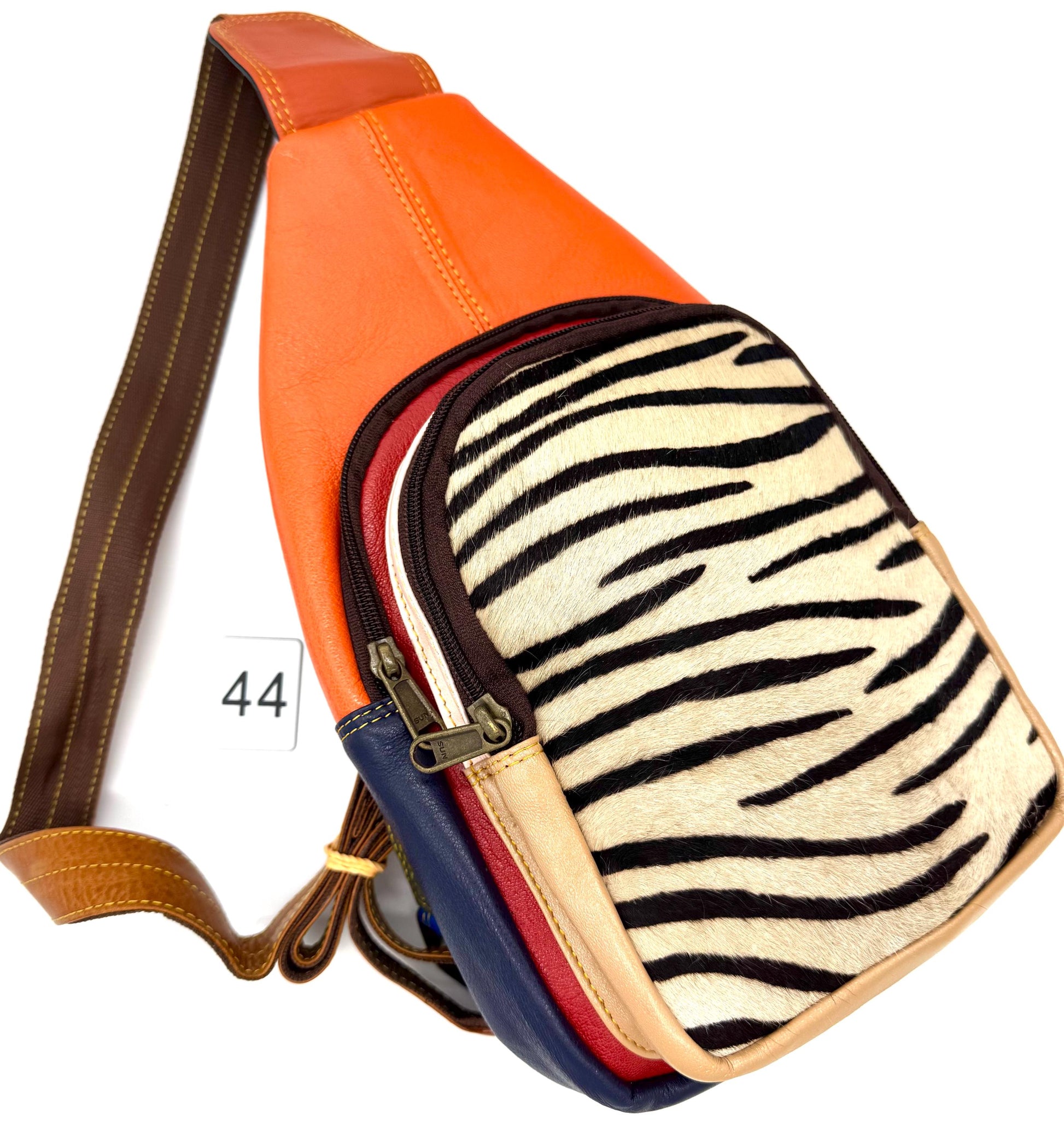 Recycled Coloured Leather Sling Bag with Cowhide - JayKayBoutiqueOnline
