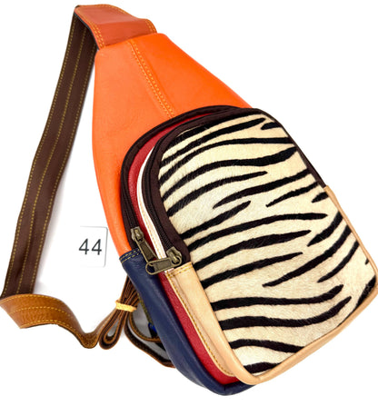 Recycled Coloured Leather Sling Bag with Cowhide - JayKayBoutiqueOnline
