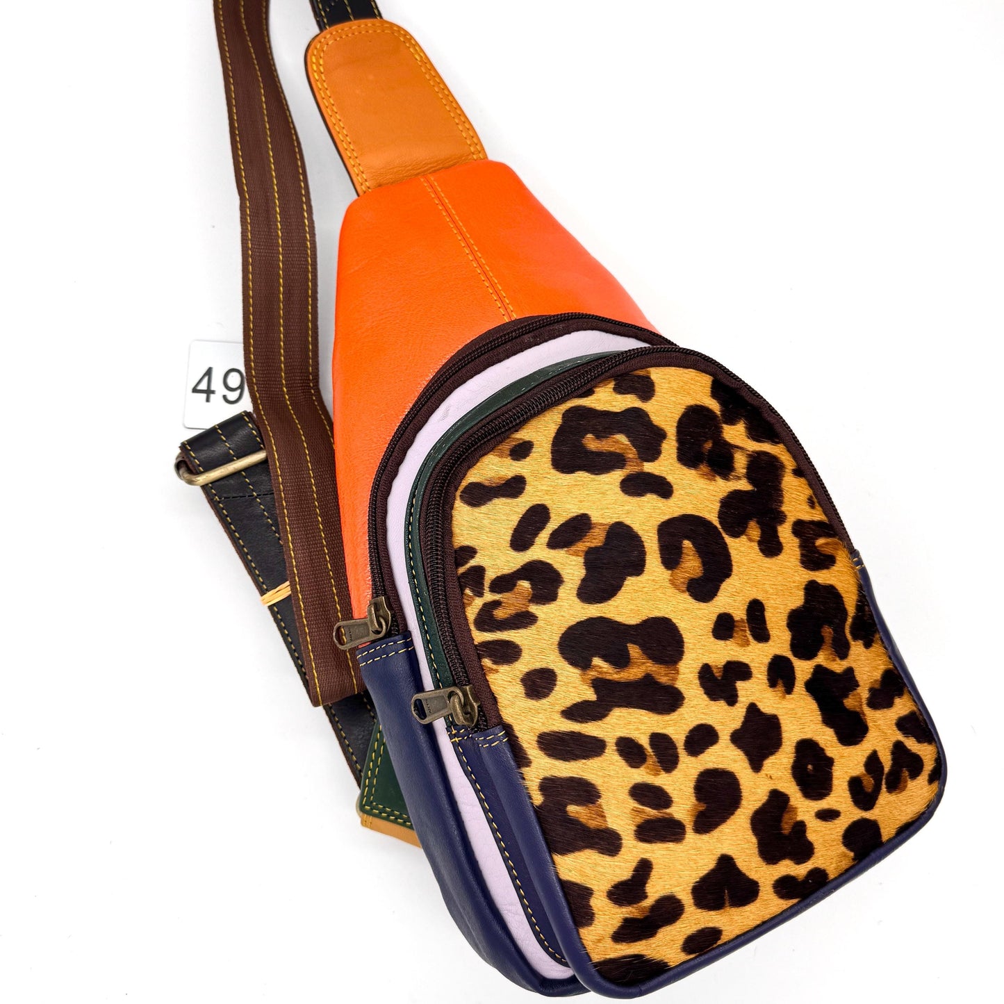 Recycled Coloured Leather Sling Bag with Cowhide - JayKayBoutiqueOnline
