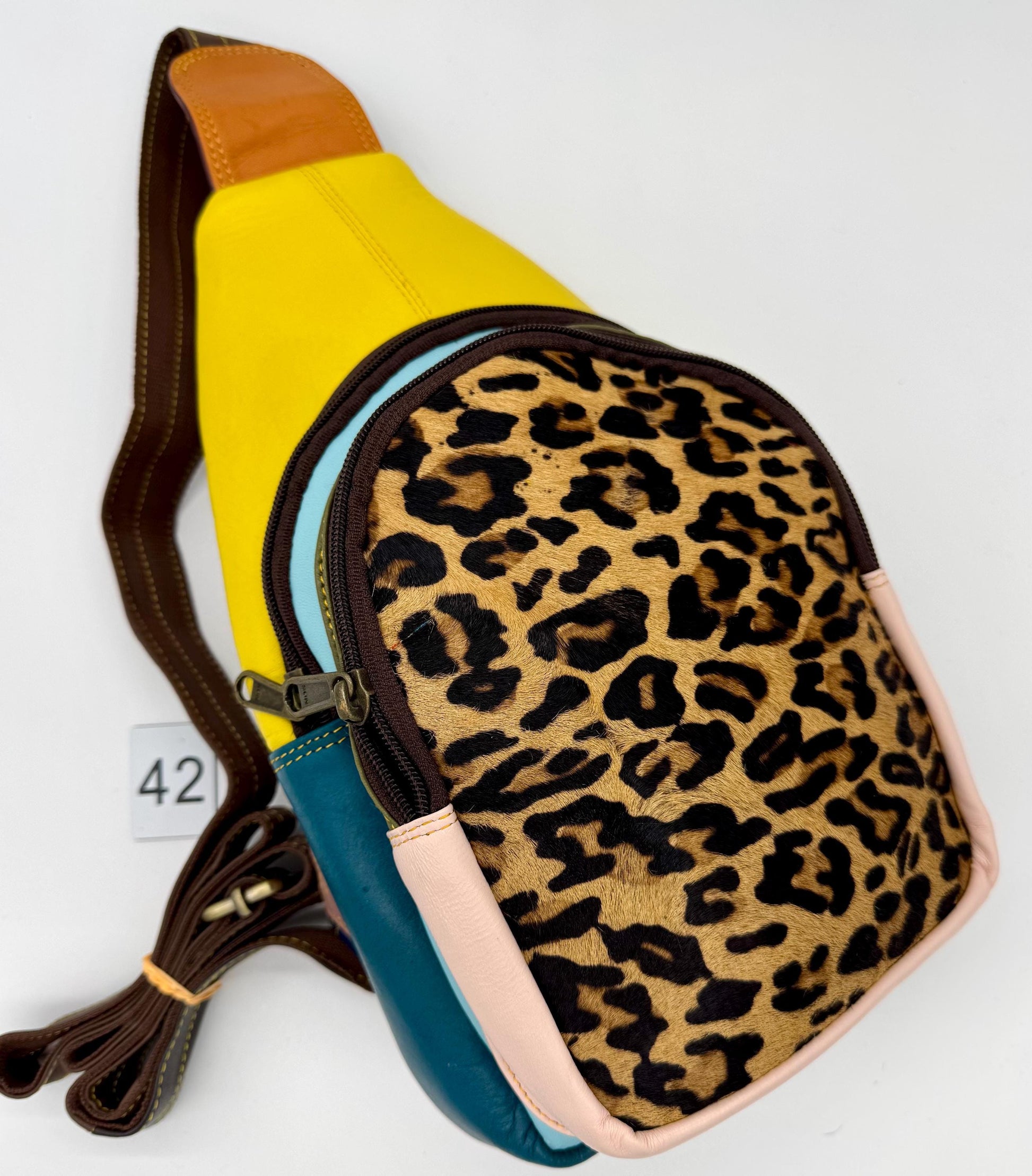 Recycled Coloured Leather Sling Bag with Cowhide - JayKayBoutiqueOnline