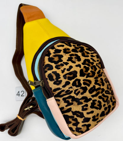 Recycled Coloured Leather Sling Bag with Cowhide - JayKayBoutiqueOnline