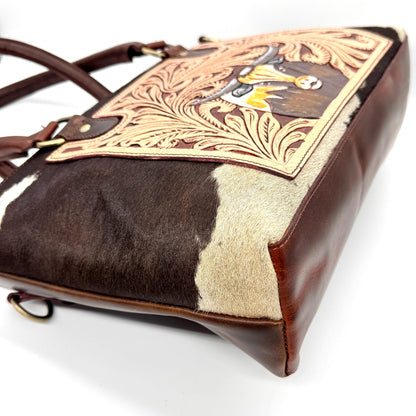 Leather Tote Bag with Hand Carved Longhorn Cow - JayKayBoutiqueOnline