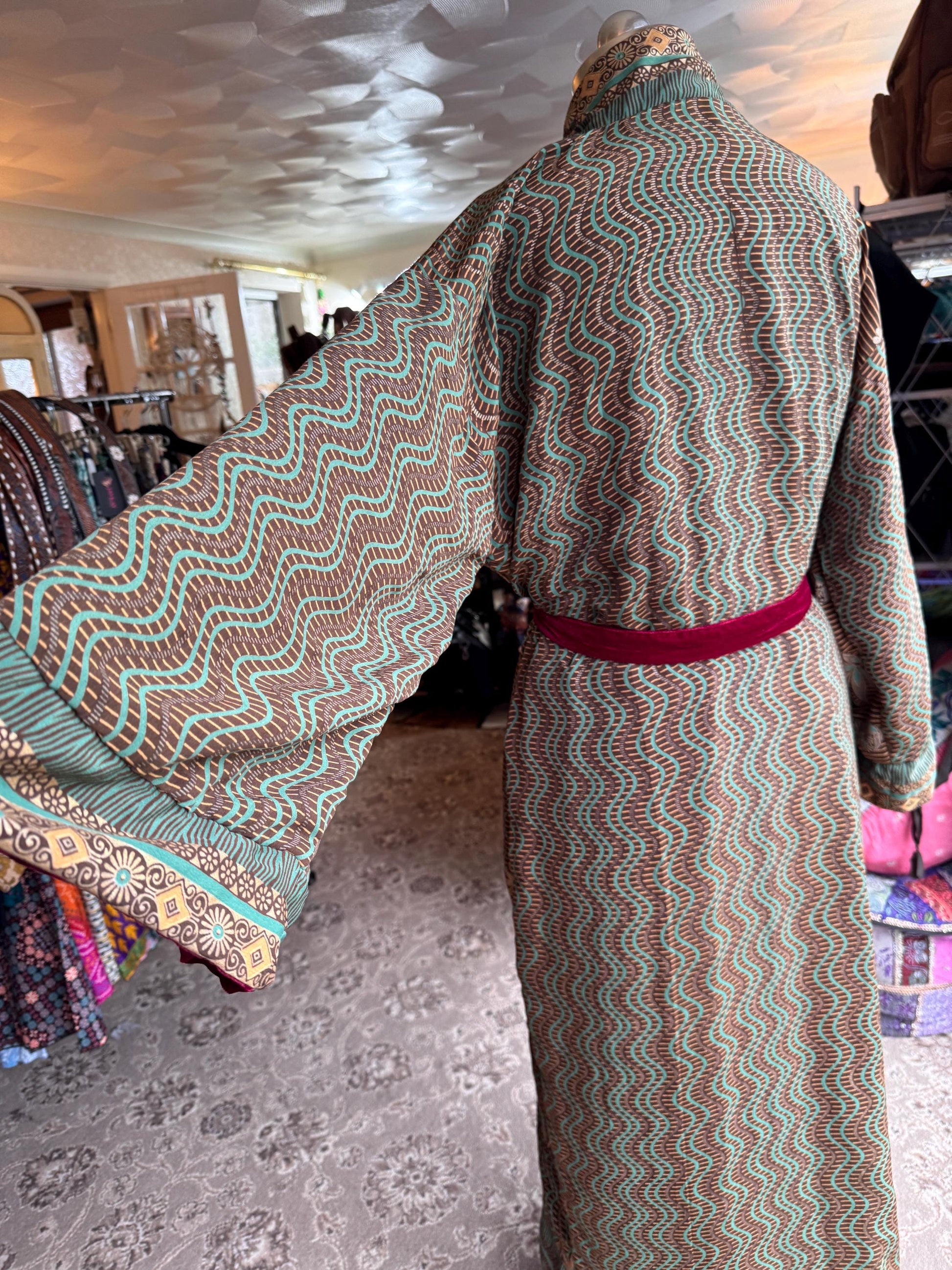 Reversible Velvet and Sari Robe Dressing Gown - JayKayBoutiqueOnline