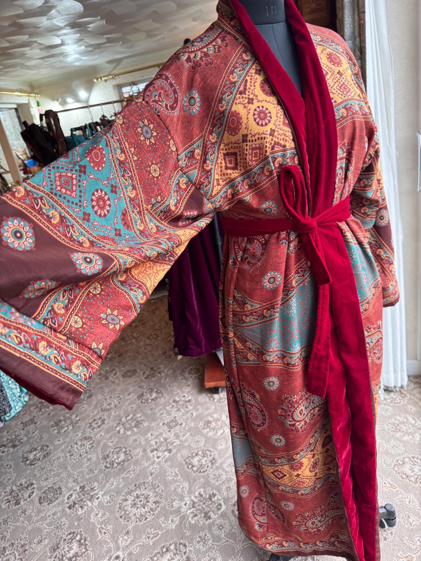 Reversible Velvet and Sari Robe Dressing Gown - JayKayBoutiqueOnline