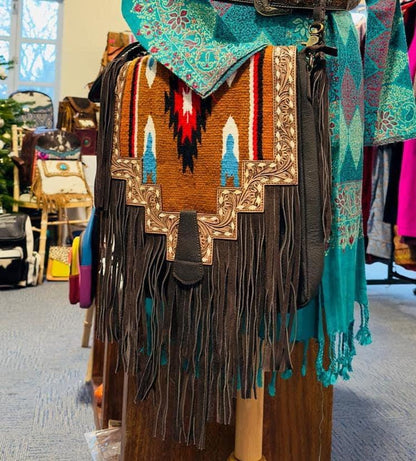 Leather Fringed Laptop Kilim Messenger - JayKayBoutiqueOnline