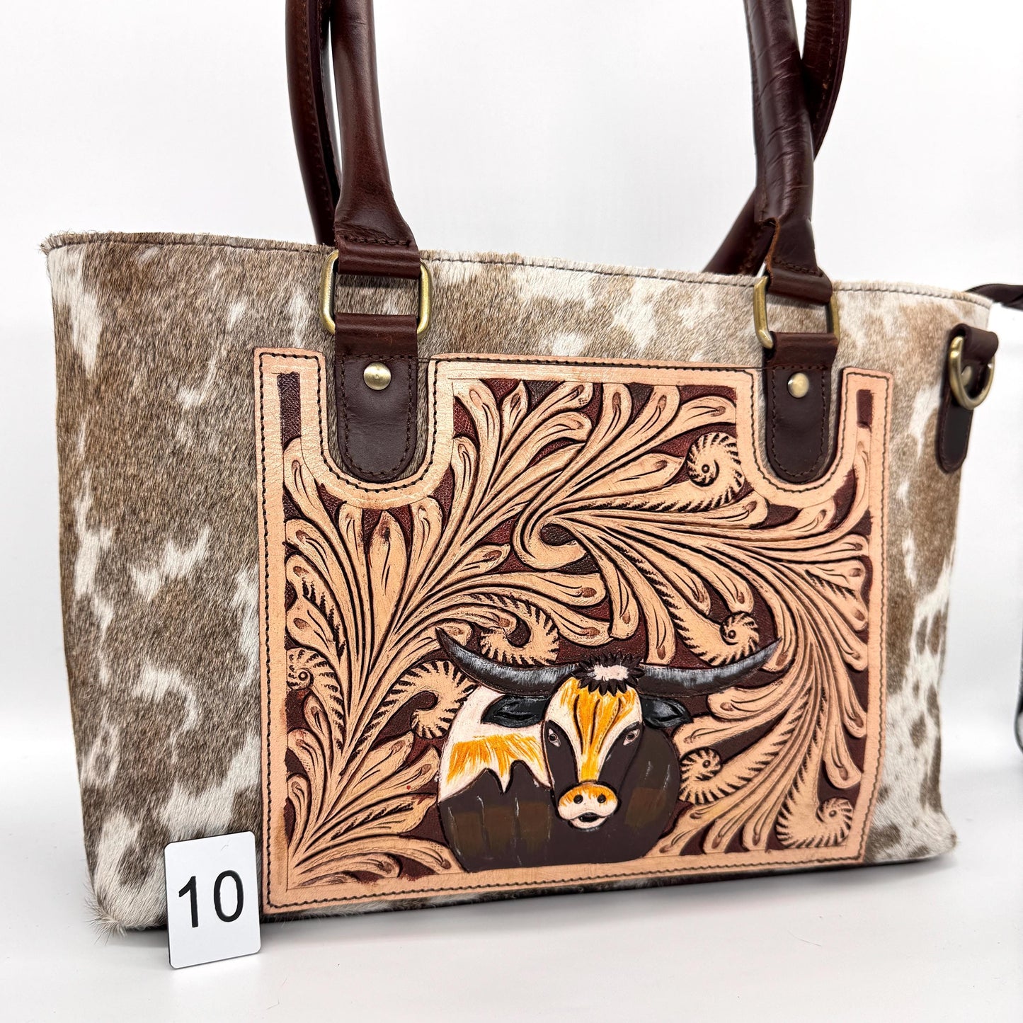 Hand Tooled Longhorn Cowhide Tote Bag - JayKayBoutiqueOnline