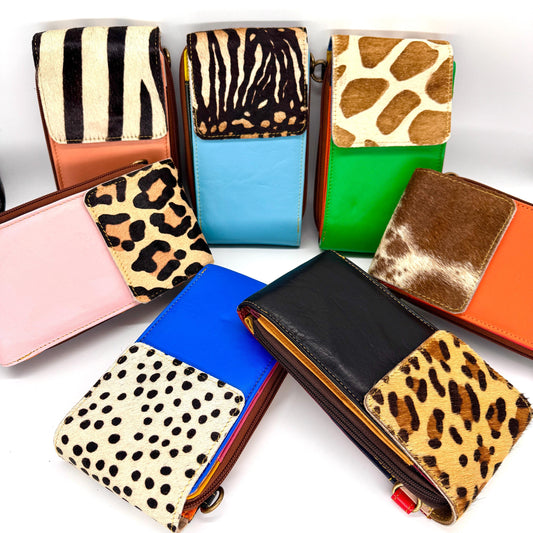 Upcycled Leather Crossbody Phone Bag with Hide - JayKayBoutiqueOnline