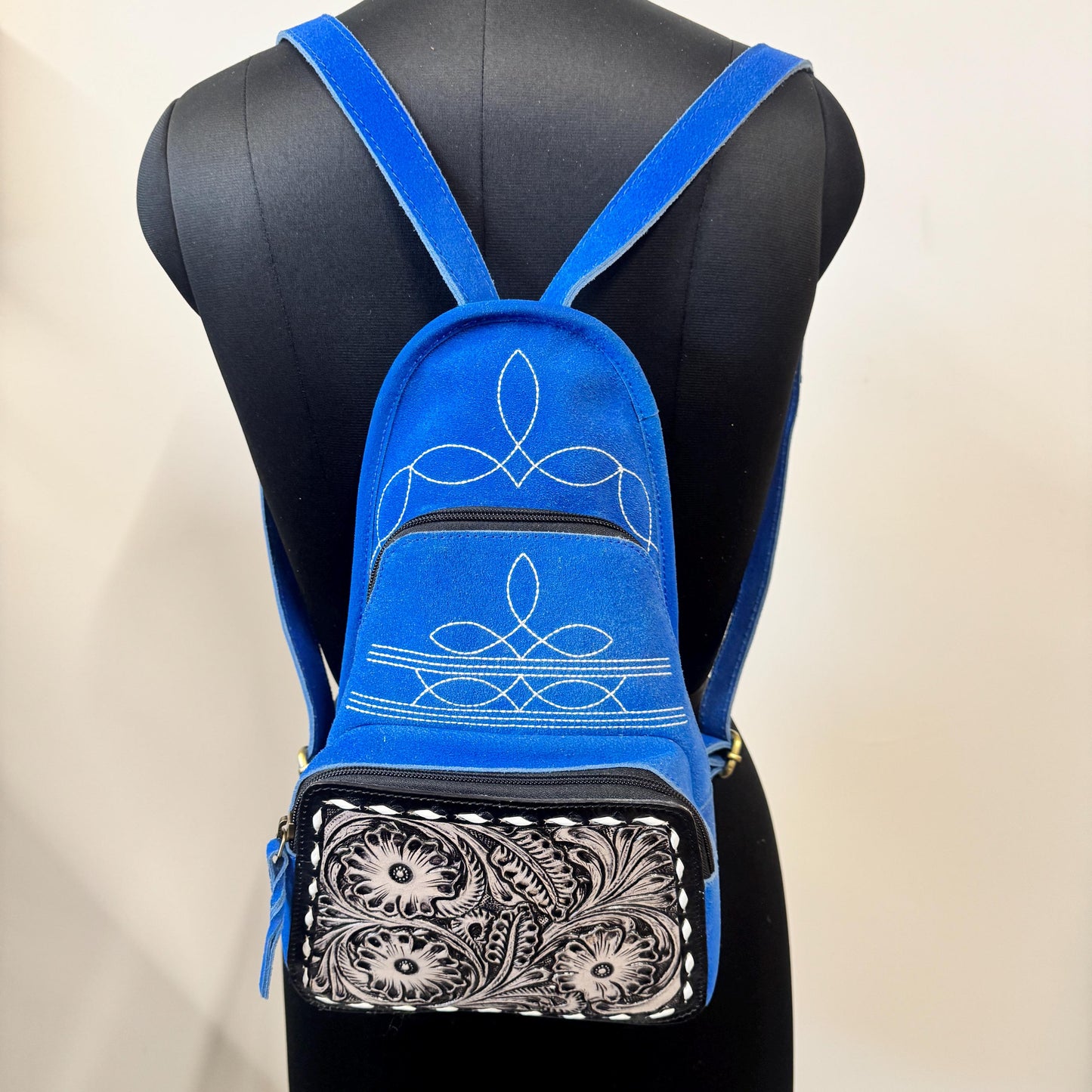 Hand Carved Leather and Suede Backpack - JayKayBoutiqueOnline