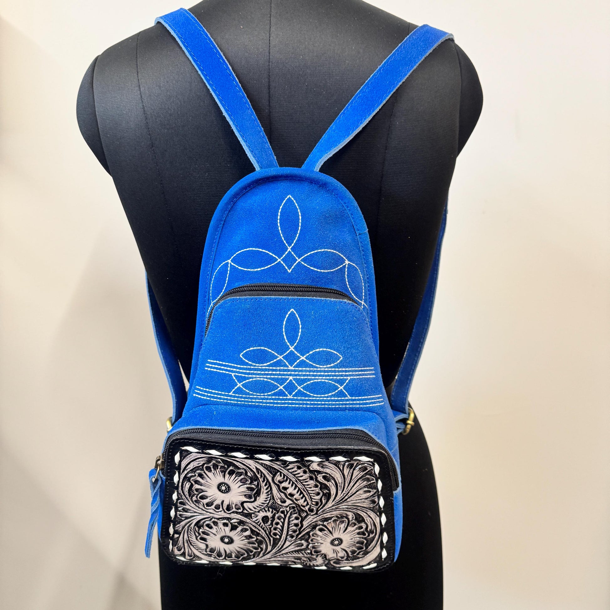 Hand Carved Leather and Suede Backpack - JayKayBoutiqueOnline