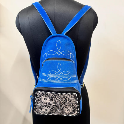 Hand Carved Leather and Suede Backpack - JayKayBoutiqueOnline