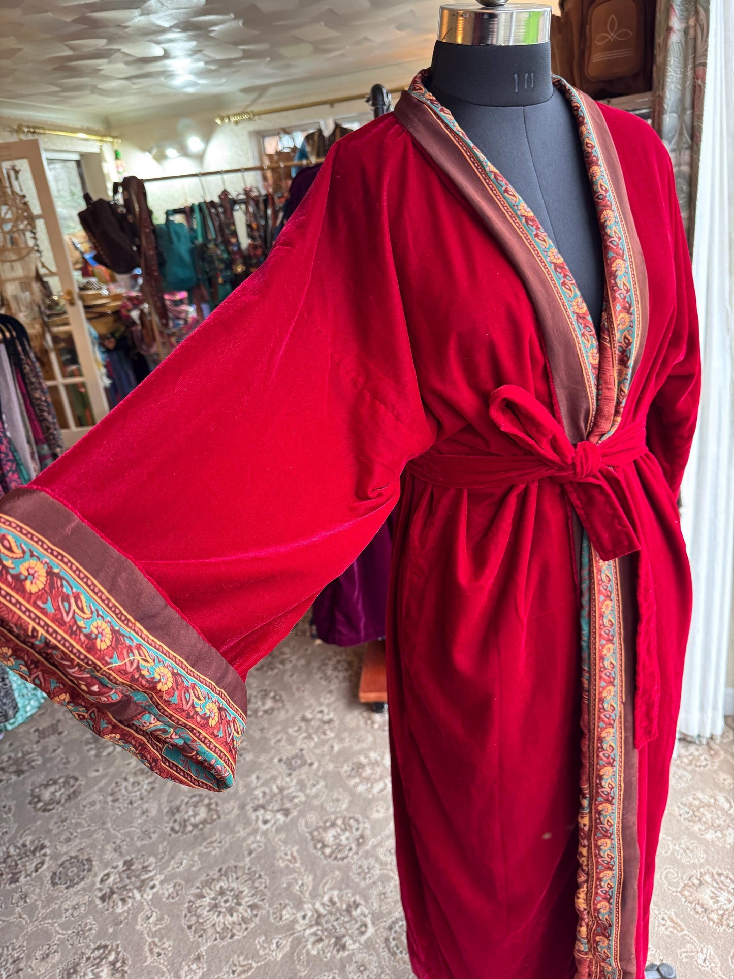 Reversible Recycled Saree and Velvet Robe House Coat - JayKayBoutiqueOnline