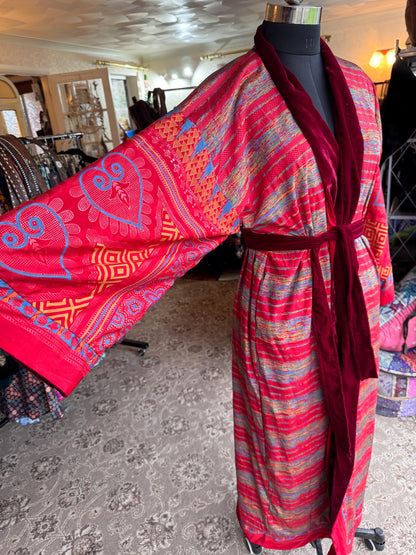 Reversible Velvet and Sari Robe Dressing Gown - JayKayBoutiqueOnline