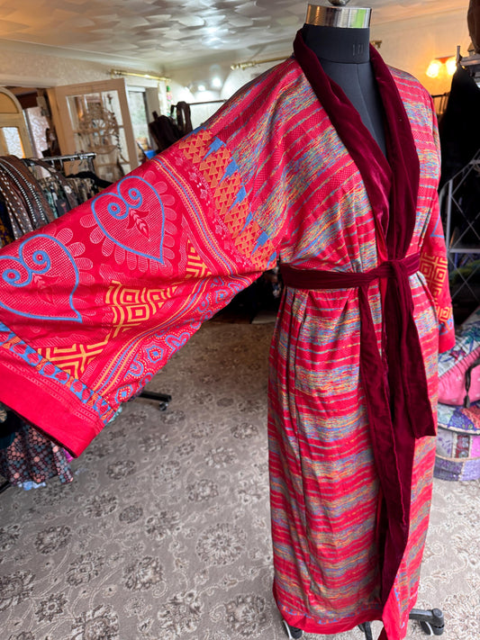 Reversible Velvet and Sari Robe Dressing Gown - JayKayBoutiqueOnline