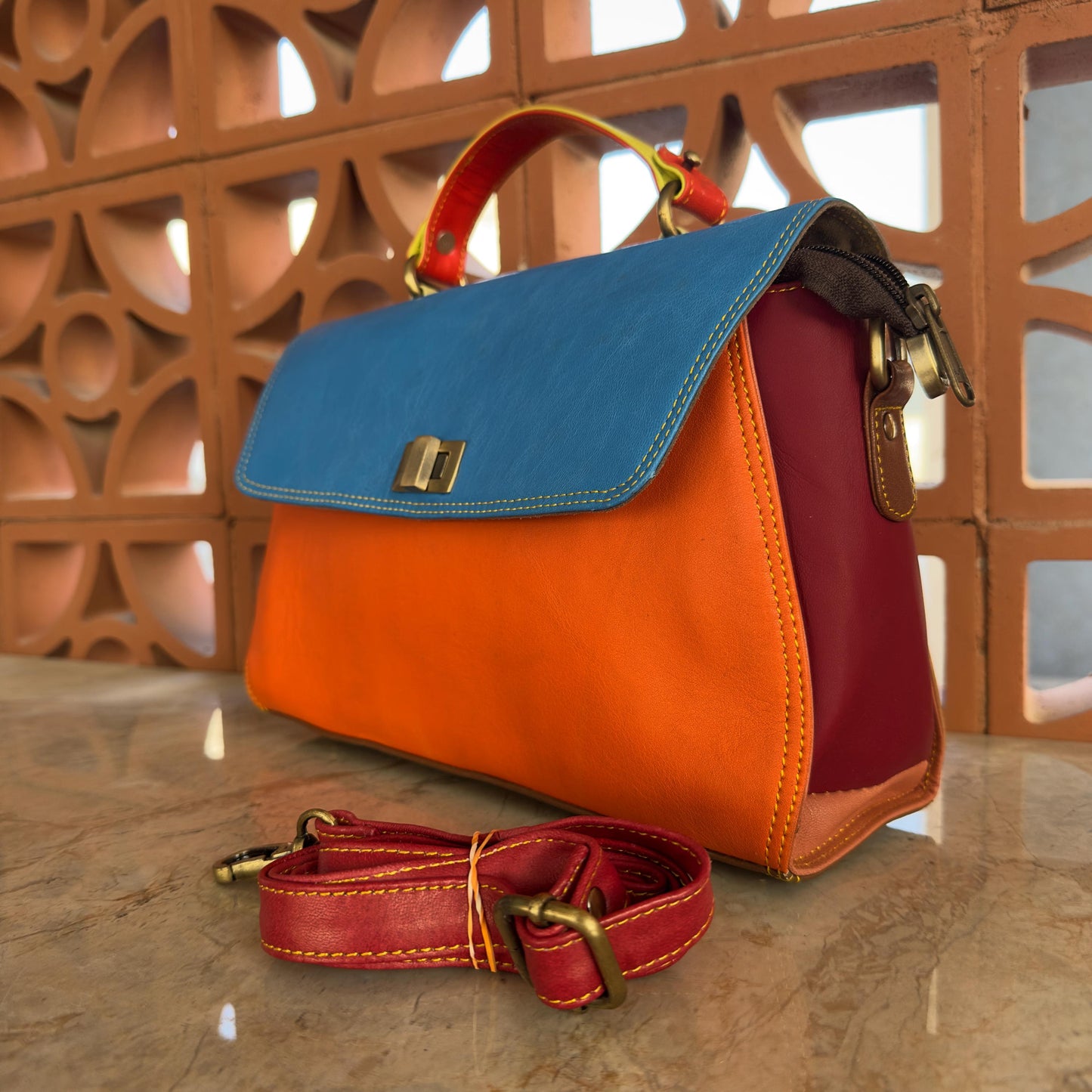 Coloured Leather Top Handle Leather Handbag with Animal Print Hide Options - JayKayBoutiqueOnline