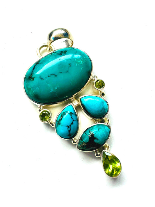 Turquoise Pendant Sterling Silver | Peridot Pendant | Multi Gemstone Pendant | Turquoise Peridot Topaz Pendants | Hand Crafted Pendants - JayKayBoutiqueOnline
