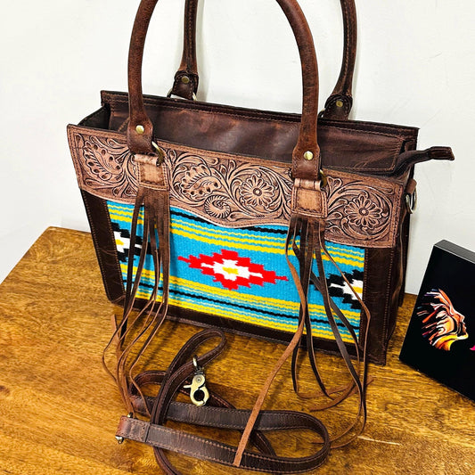 Hand Tooled Leather Medium Tote Bag - JayKayBoutiqueOnline