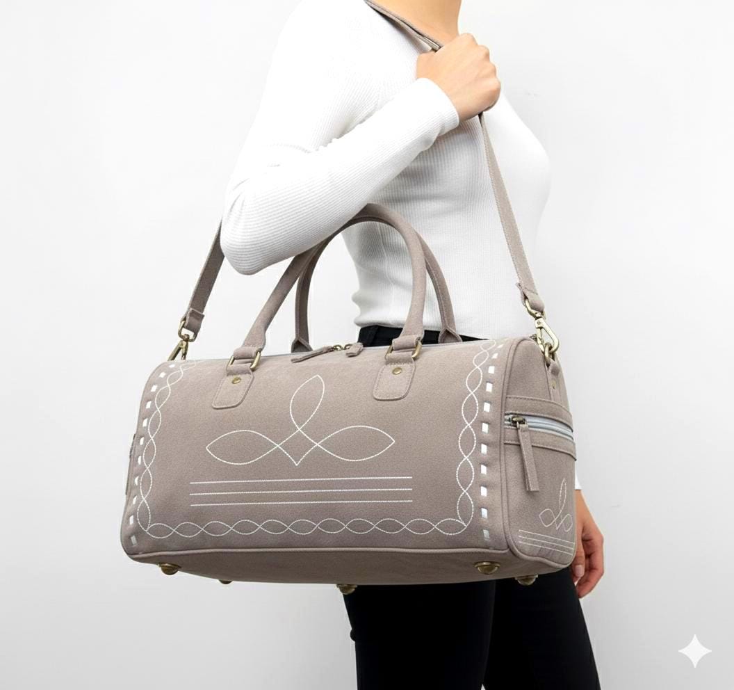 Western Boot Stitch Suede Duffle Bag - JayKayBoutiqueOnline
