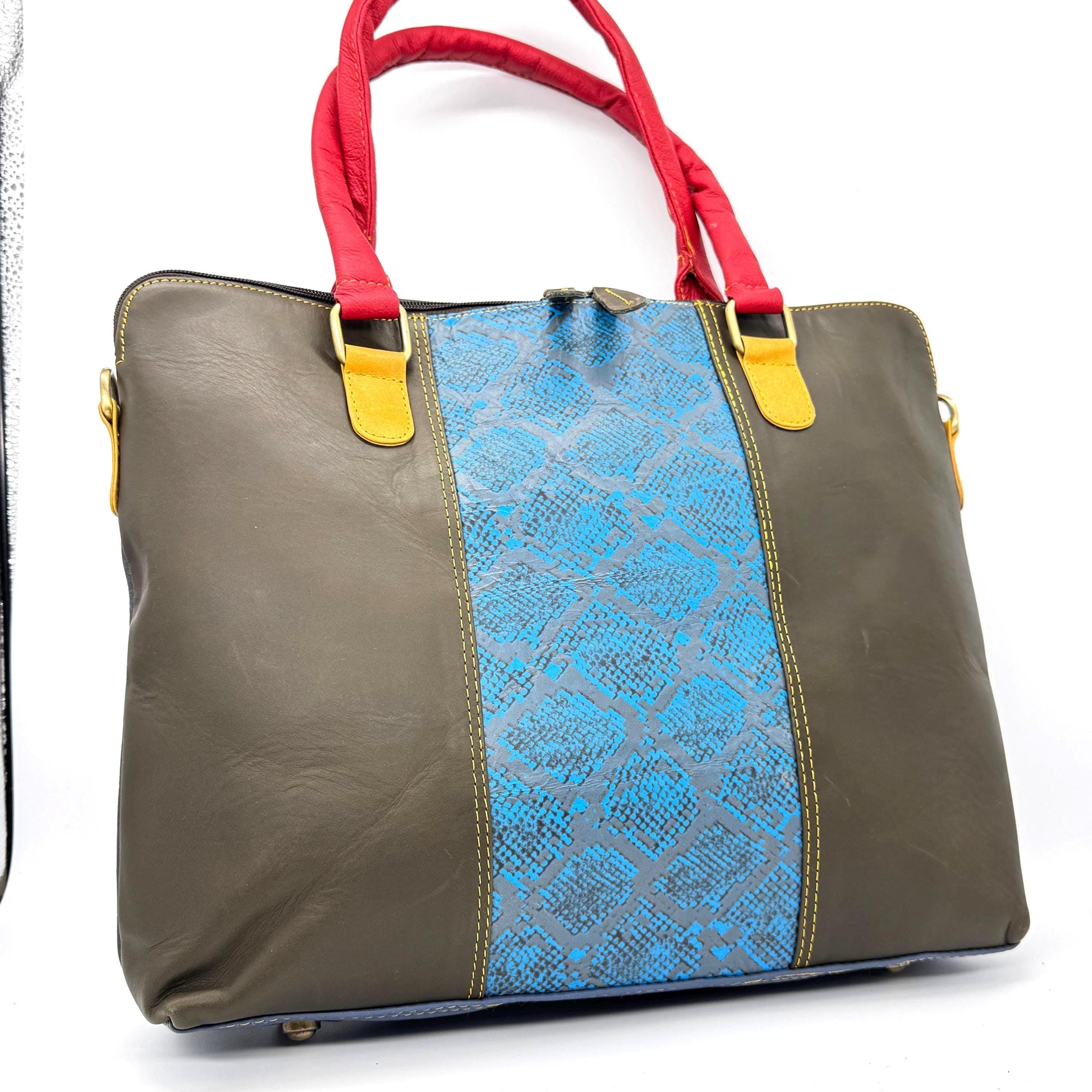 Recycled Coloured Leather 16" Laptop Tote Bag - JayKayBoutiqueOnline