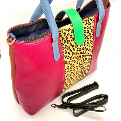 Recycled Coloured Leather Laptop Tote Bag - JayKayBoutiqueOnline