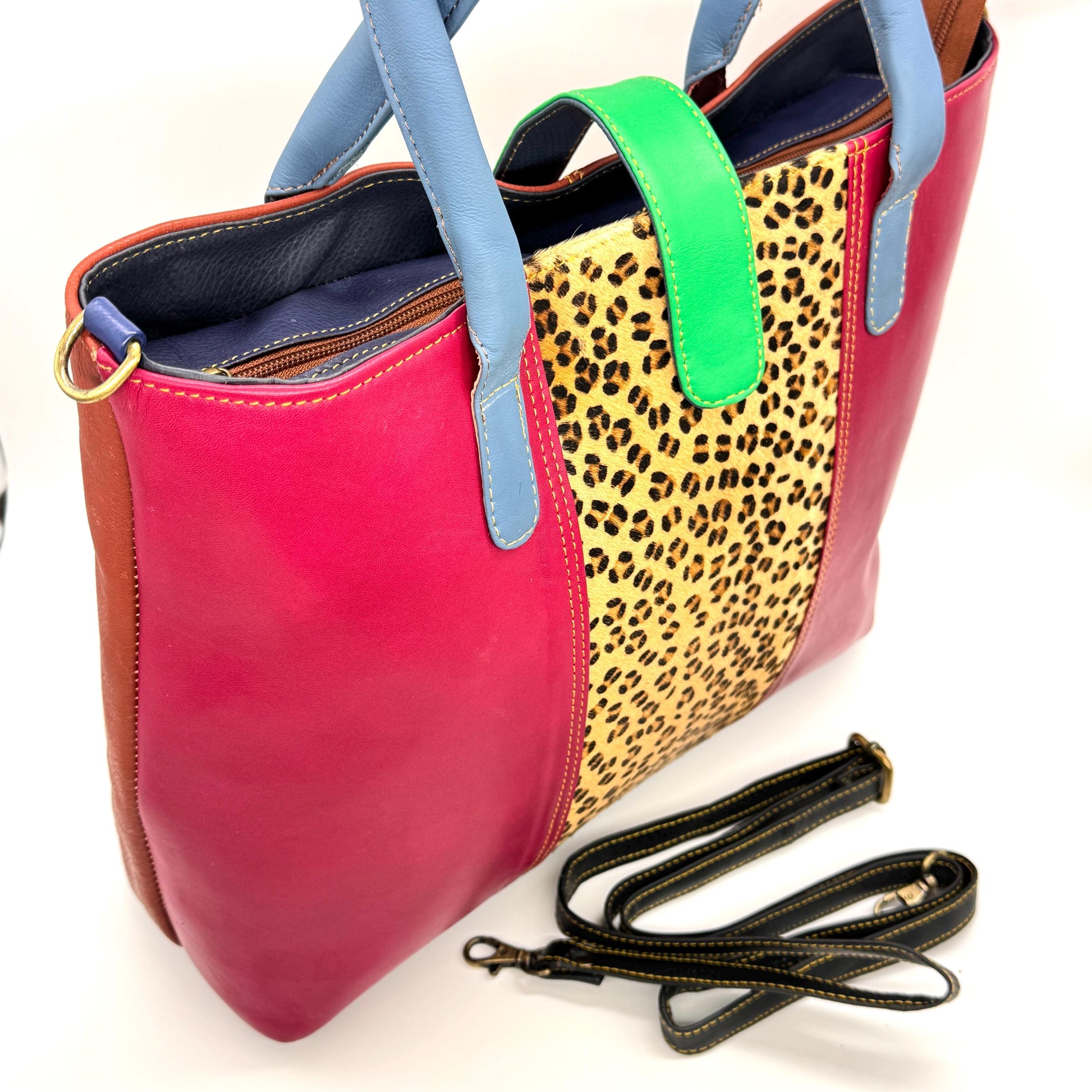 Recycled Coloured Leather Laptop Tote Bag - JayKayBoutiqueOnline