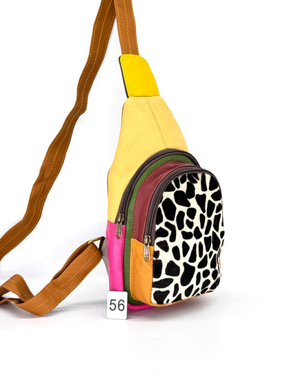 Recycled Coloured Leather Sling Bag with Cowhide - JayKayBoutiqueOnline