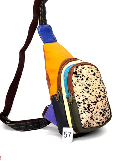 Recycled Coloured Leather Sling Bag with Cowhide - JayKayBoutiqueOnline