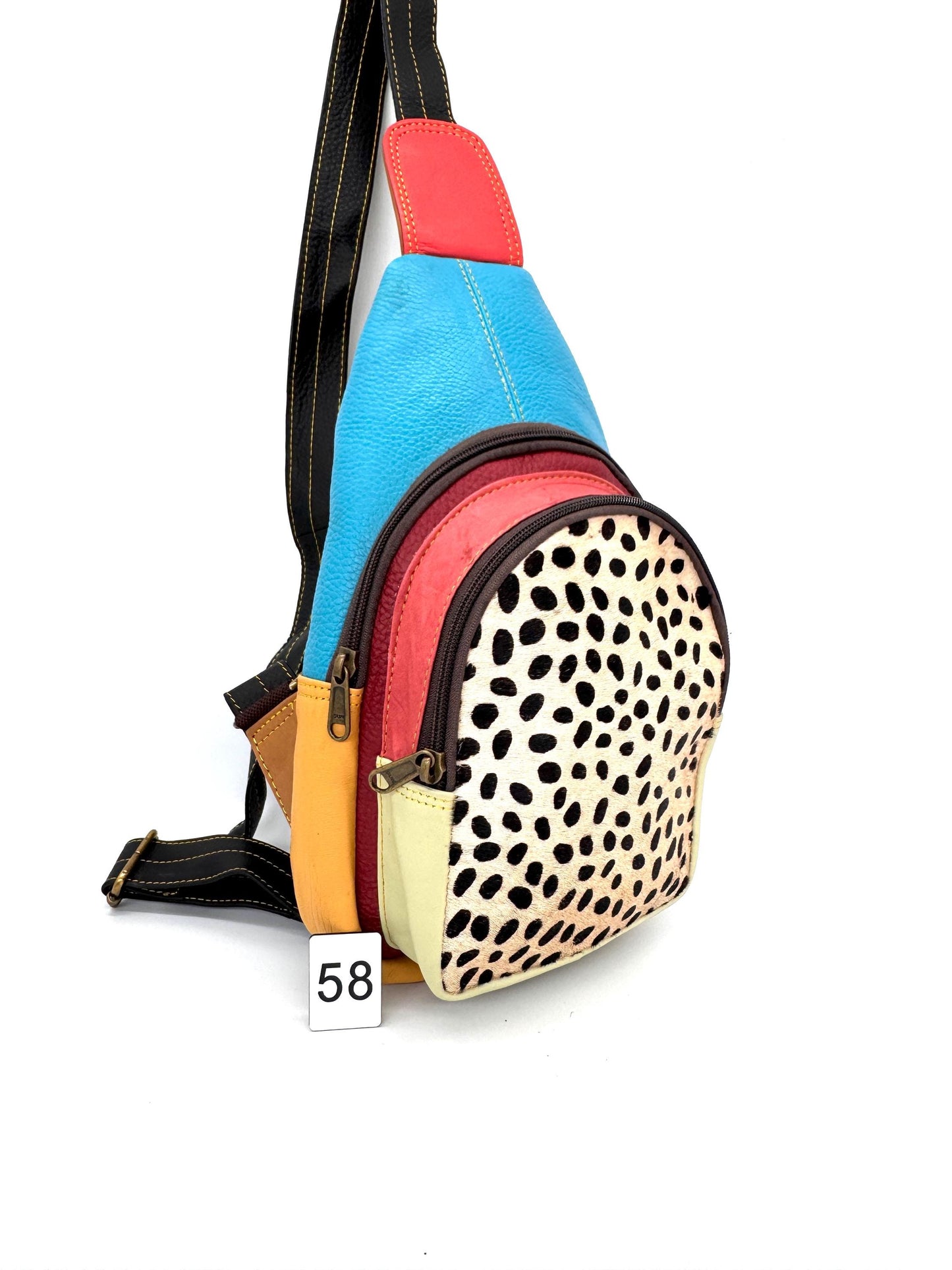 Recycled Coloured Leather Sling Bag with Cowhide - JayKayBoutiqueOnline