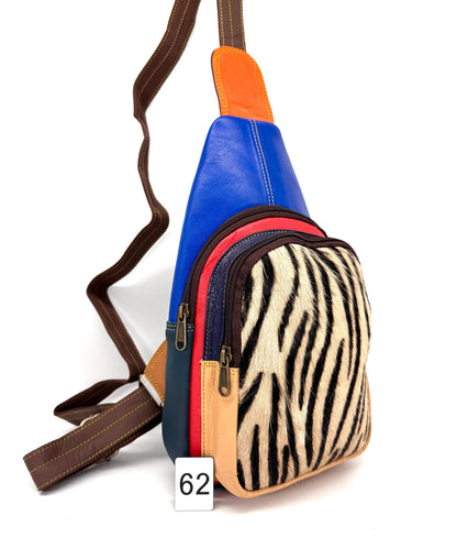 Recycled Coloured Leather Sling Bag with Cowhide - JayKayBoutiqueOnline