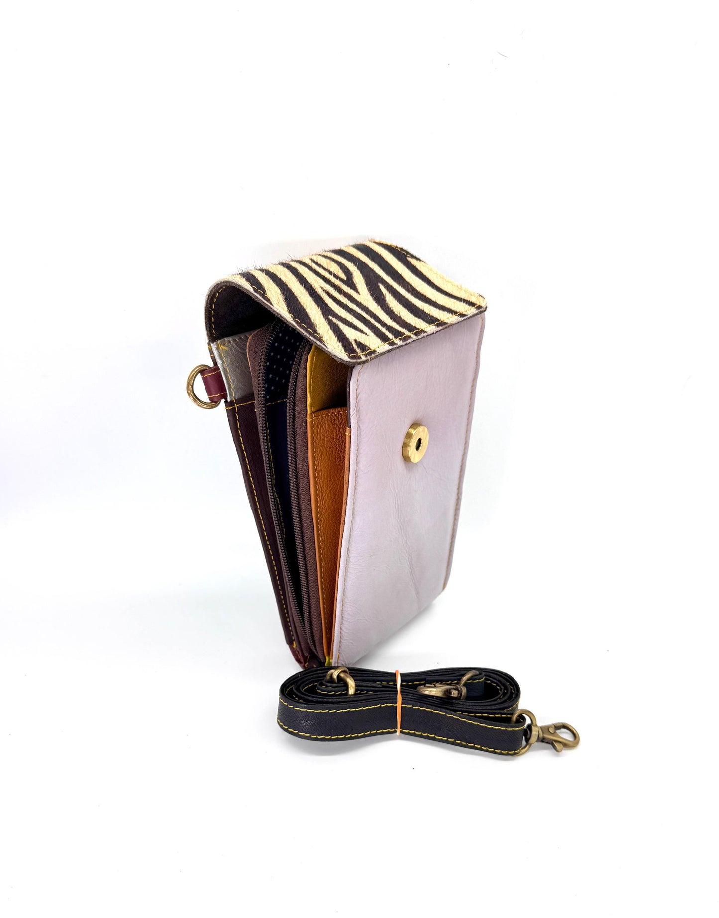 Coloured Leather Crossbody Phone Bag with Hide - JayKayBoutiqueOnline