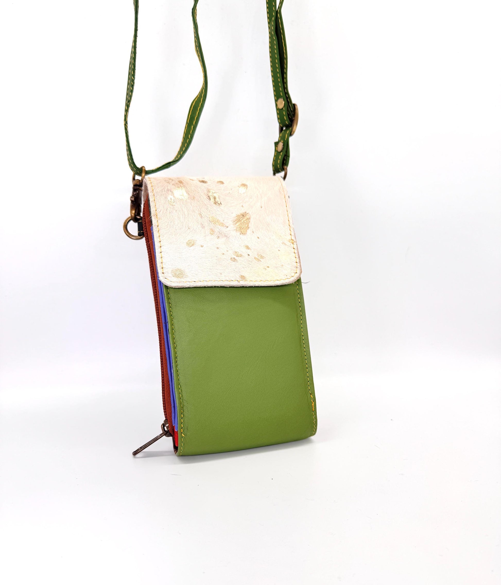 Coloured Leather Crossbody Phone Bag with Hide - JayKayBoutiqueOnline
