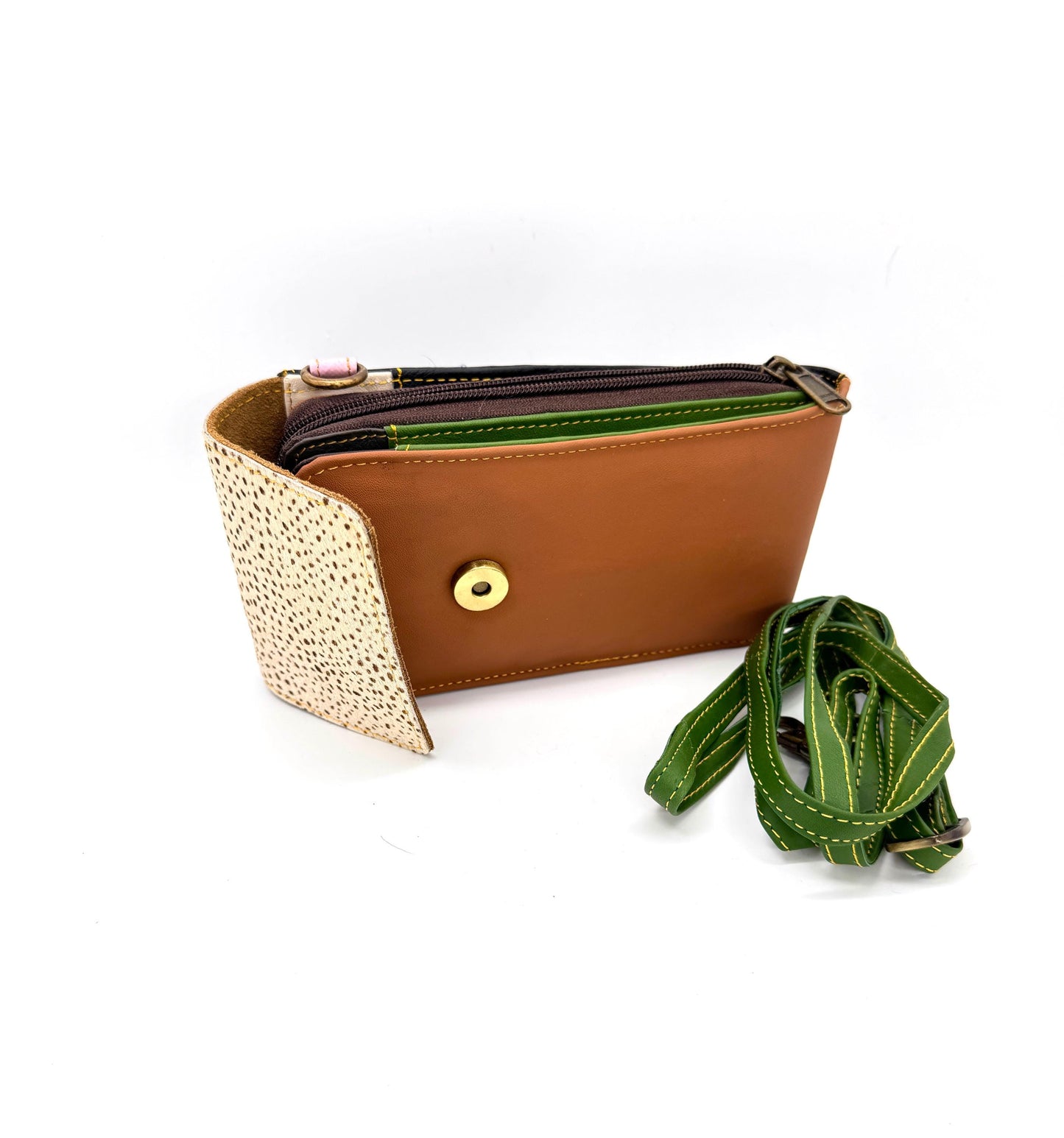 Coloured Leather Crossbody Phone Bag with Hide - JayKayBoutiqueOnline
