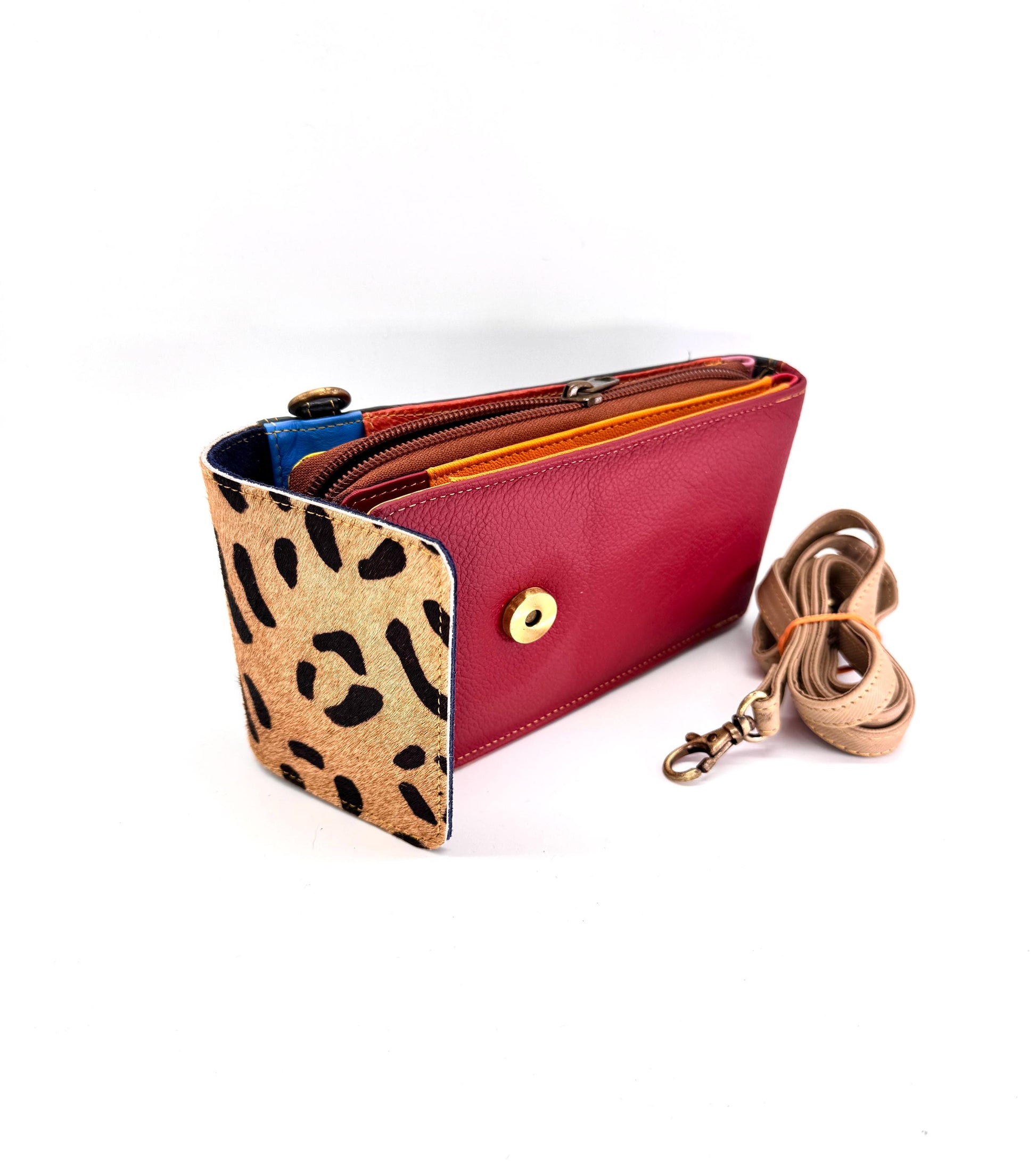 Coloured Leather Crossbody Phone Bag with Hide - JayKayBoutiqueOnline