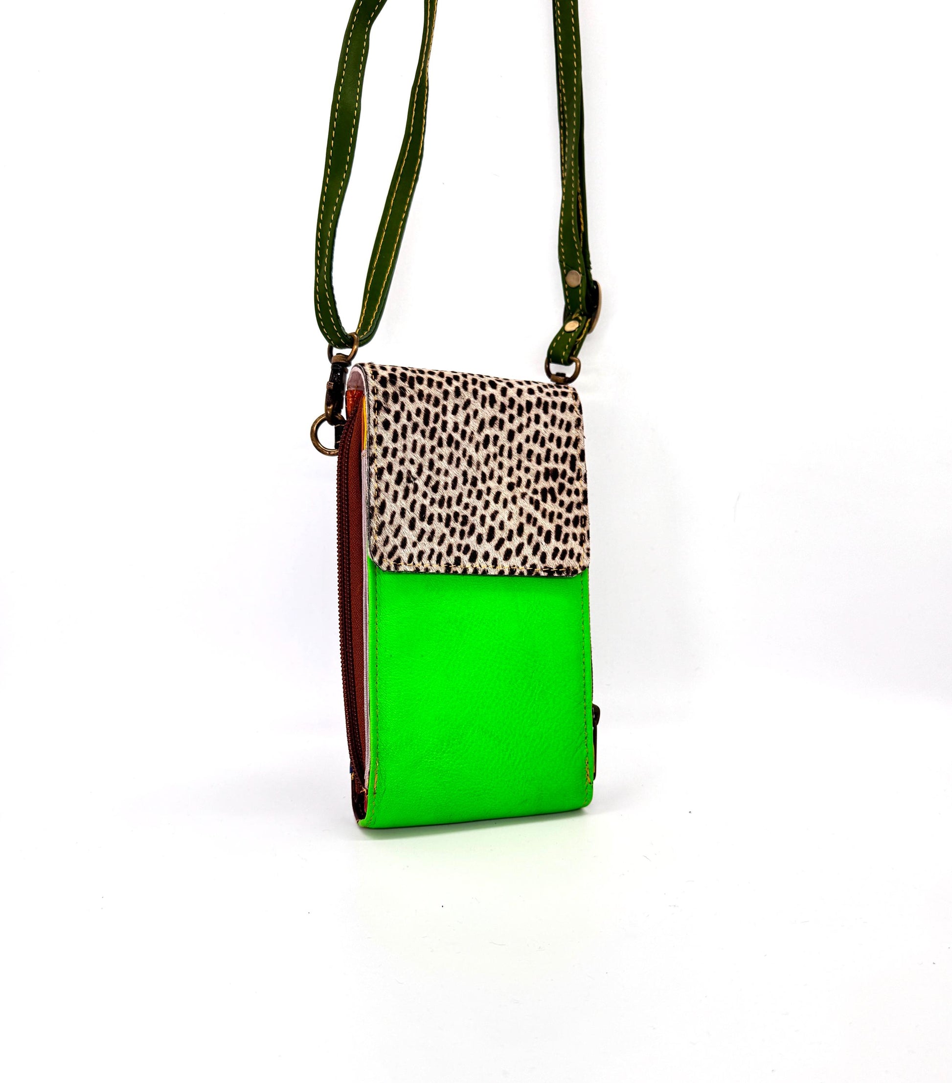 Coloured Leather Crossbody Phone Bag with Hide - JayKayBoutiqueOnline