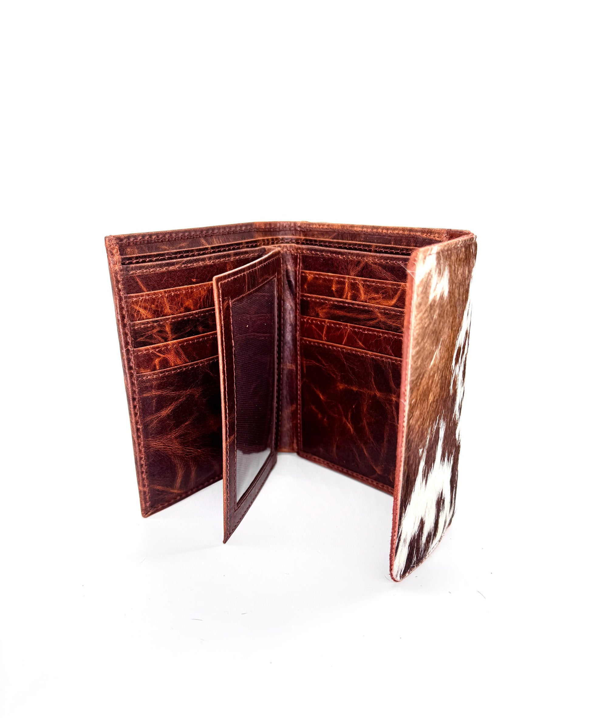 Leather Purse with Cowhide; Zipped Coin Pouch & Multi-Card Slots, Photo/ID Display - JayKayBoutiqueOnline