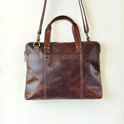 Handcrafted Genuine Leather 15-inch Laptop Briefcase, Contrast Stitch - JayKayBoutiqueOnline