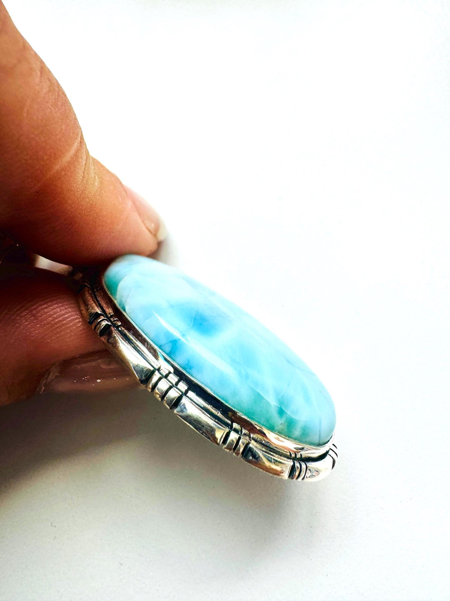 Larimar Pendant Hand Crafted from 925 German Silver | Larimar Gemstone Pendant | Artisan Larimar Pendant | Genuine Larimar Pendant - JayKayBoutiqueOnline