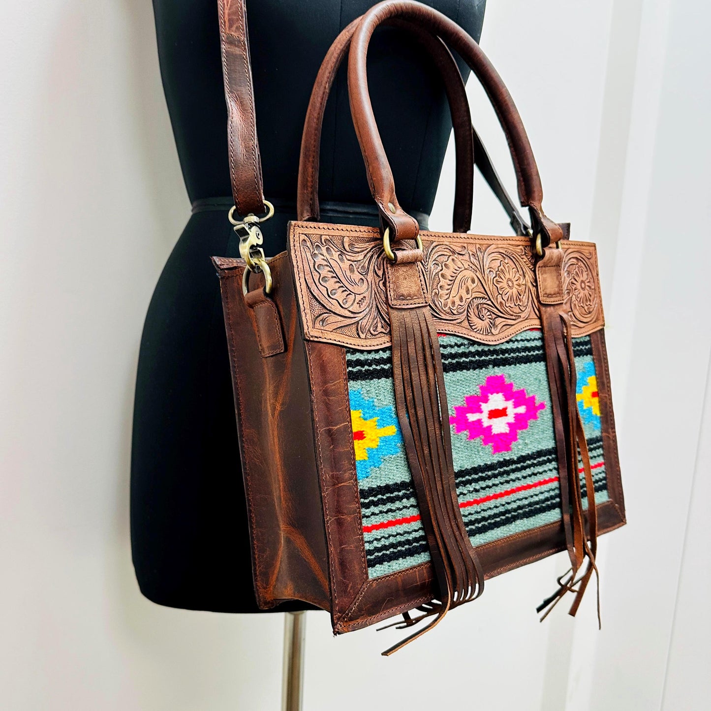 Hand Tooled Leather Medium Tote Bag - JayKayBoutiqueOnline