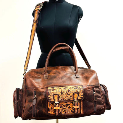 Hand Carved Leather XL Duffel Bag - JayKayBoutiqueOnline