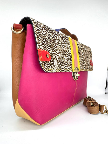 Recycled Coloured Leather Laptop Briefcase Bag, Colourful Unique Briefcase - JayKayBoutiqueOnline