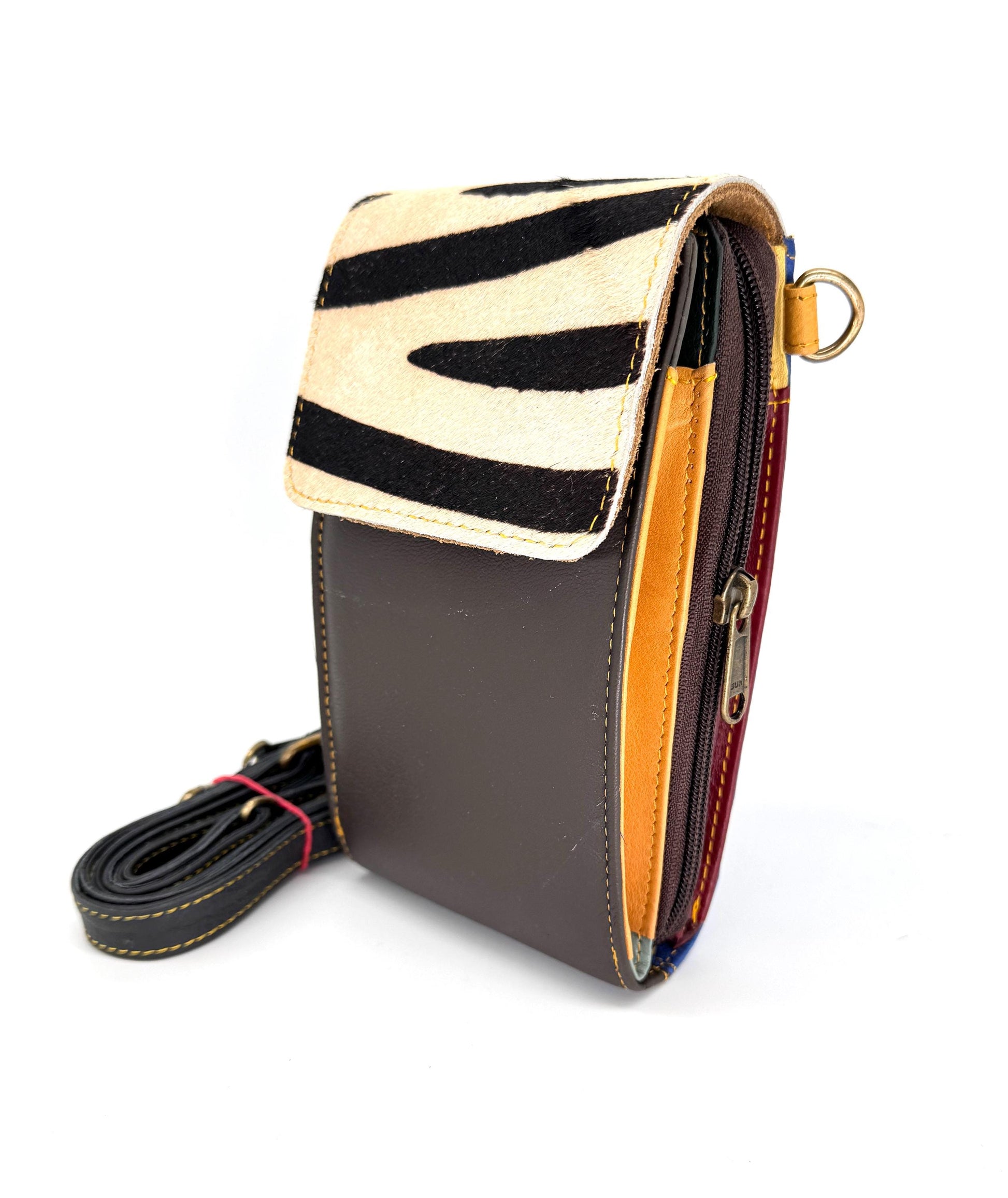 Coloured Leather Crossbody Phone Bag with Hide - JayKayBoutiqueOnline