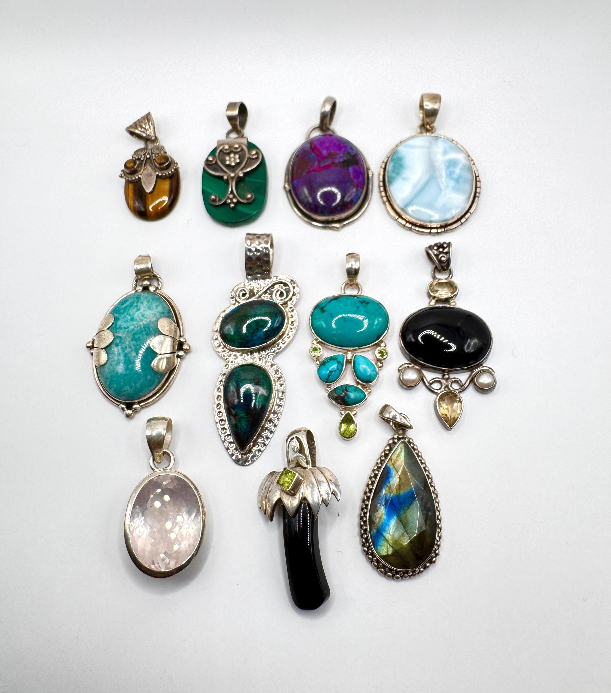 925 German Silver Gemstone Pendants – Artisan Boho Handcrafted Charm Necklace - JayKayBoutiqueOnline