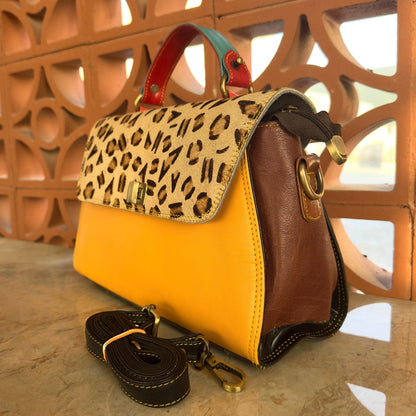 Coloured Leather Top Handle Leather Handbag with Animal Print Hide Options - JayKayBoutiqueOnline