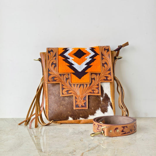 Hand Carved Leather Cowhide Shoulder Bag - JayKayBoutiqueOnline